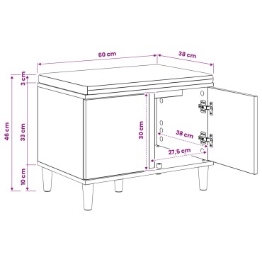 vidaXL Πάγκος Παπουτσιών με Μαξιλάρι Artisan Δρυς 60x38x46 εκ 1 τεμ.