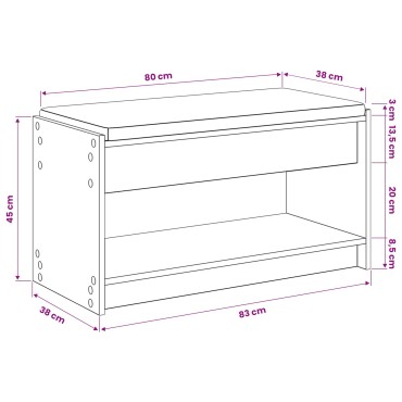 vidaXL Πάγκος Παπουτσιών με Μαξιλάρι Artisan Δρυς 83x38x45 εκ 1 τεμ.