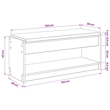 vidaXL Πάγκος Παπουτσιών με Μαξιλάρι Artisan Δρυς 103x38x45 εκ 1 τεμ.