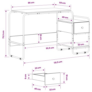 vidaXL Γραφείο με αποθηκευτικό χώρο Γκρι Sonoma 131.5x50x75.5cm 1 τεμ.