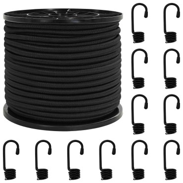 vidaXL Σχοινιά Bungee με Γάντζους 10 mm Μαύρο PP και καουτσούκ