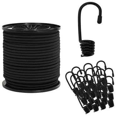 vidaXL Σχοινιά Bungee με Γάντζους 6 mm Μαύρο PP και καουτσούκ