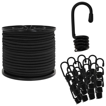 vidaXL Σχοινιά Bungee με Γάντζους 8 mm Μαύρο PP και καουτσούκ