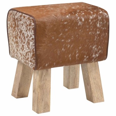 vidaXL παγκάκι 40x30x45cm Αληθινό Δέρμα Καφέ και Λευκό