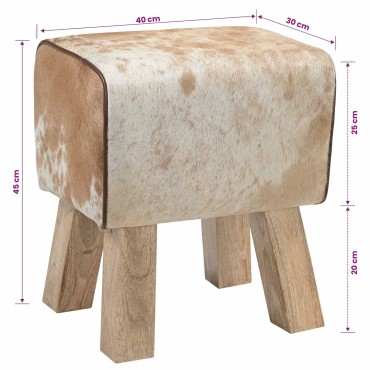 vidaXL παγκάκι 40x30x45cm Αληθινό Δέρμα Καφέ και Λευκό