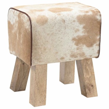 vidaXL παγκάκι 40x30x45cm Αληθινό Δέρμα Καφέ και Λευκό