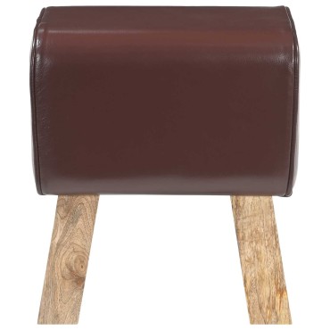 vidaXL παγκάκι 40x30x45cm Αληθινό Δέρμα Σκούρο Καφέ