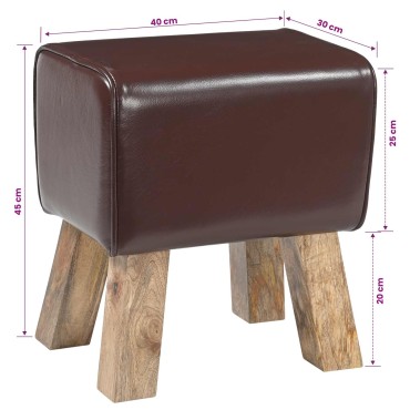 vidaXL παγκάκι 40x30x45cm Αληθινό Δέρμα Σκούρο Καφέ