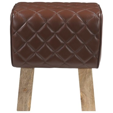 vidaXL παγκάκι 40x30x45cm Αληθινό Δέρμα Καφέ με σχέδιο ρόμβου