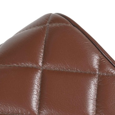 vidaXL παγκάκι 40x30x45cm Αληθινό Δέρμα Καφέ με σχέδιο ρόμβου