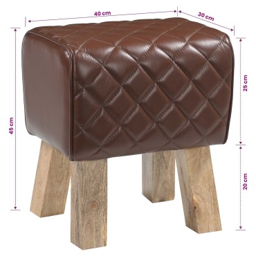 vidaXL παγκάκι 40x30x45cm Αληθινό Δέρμα Καφέ με σχέδιο ρόμβου
