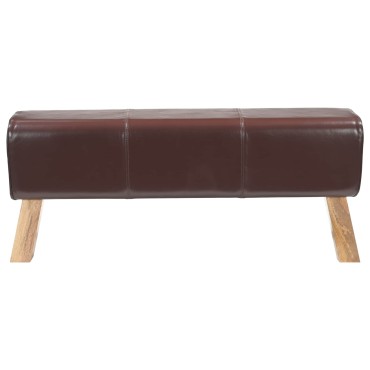 vidaXL παγκάκι 110x30x45cm Αληθινό Δέρμα Σκούρο Καφέ