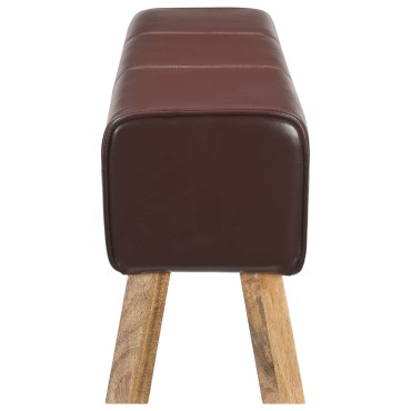 vidaXL παγκάκι 110x30x45cm Αληθινό Δέρμα Σκούρο Καφέ