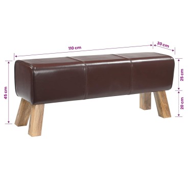 vidaXL παγκάκι 110x30x45cm Αληθινό Δέρμα Σκούρο Καφέ