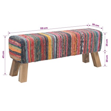 vidaXL παγκάκι 110x30x45cm Αληθινό Δέρμα Πολύχρωμο
