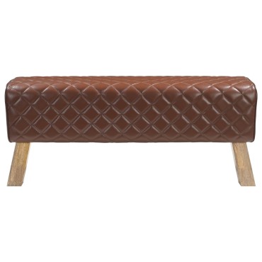 vidaXL παγκάκι 110x30x45cm Αληθινό Δέρμα Καφέ με σχέδιο ρόμβου