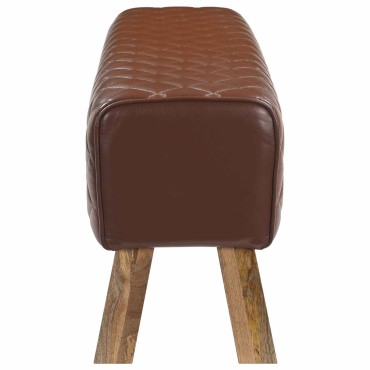 vidaXL παγκάκι 110x30x45cm Αληθινό Δέρμα Καφέ με σχέδιο ρόμβου