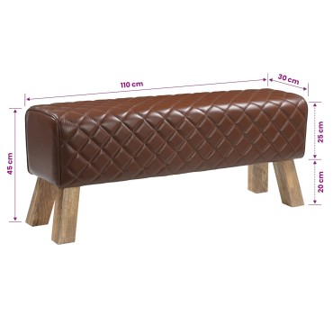 vidaXL παγκάκι 110x30x45cm Αληθινό Δέρμα Καφέ με σχέδιο ρόμβου