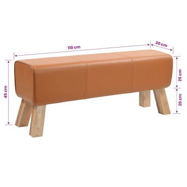 vidaXL παγκάκι 110x30x45cm Αληθινό Δέρμα Καφέ