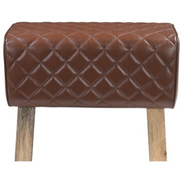 vidaXL παγκάκι 60x30x45cm Αληθινό Δέρμα Καφέ με σχέδιο ρόμβου