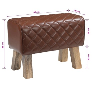 vidaXL παγκάκι 60x30x45cm Αληθινό Δέρμα Καφέ με σχέδιο ρόμβου