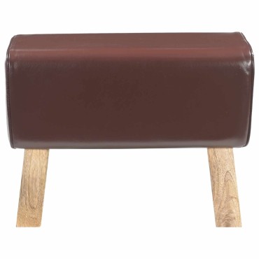 vidaXL παγκάκι 60x30x45cm Αληθινό Δέρμα Σκούρο Καφέ