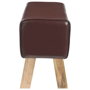 vidaXL παγκάκι 60x30x45cm Αληθινό Δέρμα Σκούρο Καφέ