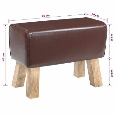 vidaXL παγκάκι 60x30x45cm Αληθινό Δέρμα Σκούρο Καφέ