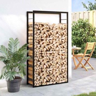 vidaXL Ράφι Ξύλων Μαύρη Ματ Ατσάλινη 80x28x154 εκ.