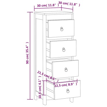 vidaXL Συρταριέρα 30x30x90cm από Μασίφ Ξύλο Teak 1 τεμ.