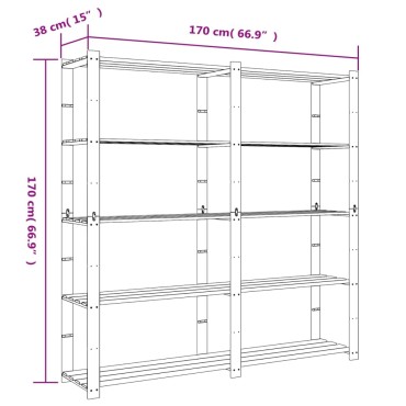 vidaXL Ραφιέρα με 5 Ράφια Μαύρο 170 x 38 x 170 εκ. Μασίφ Ξύλο Πεύκου