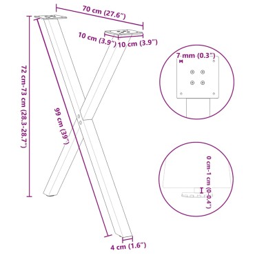 vidaXL Πόδια Τραπεζαρίας σε Σχήμα Χ, 2 τεμ. Λευκά 70x(72-73)cm Ατσάλι