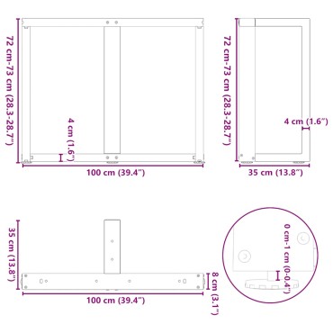 vidaXL Πόδια Τραπεζαρίας σε Σχήμα Τ, 2 τεμ. Μαύρο 100x35x(72-73)cm Ατσάλι