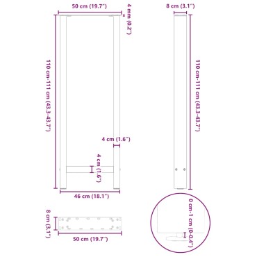 vidaXL Πόδια Τραπεζιού Μπαρ 2 τεμ. Μαύρα 50x(110-111)cm Ατσάλι