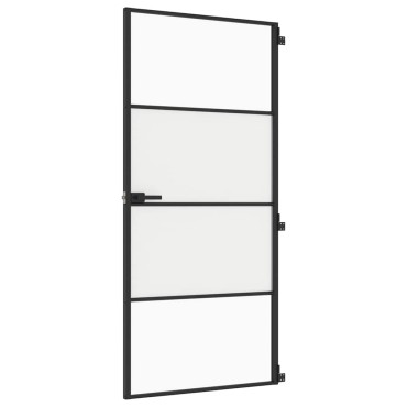 vidaXL Εσωτερική Πόρτα Μαύρη 93 x 201,5 εκ. Ψημένο Γυαλί & Αλουμίνιο