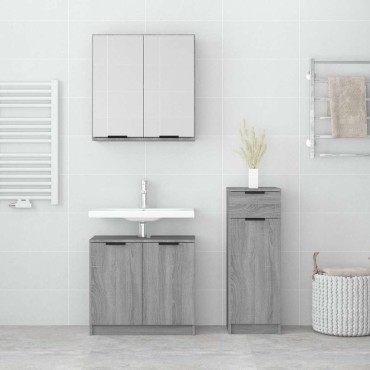 vidaXL Σετ Επίπλων Μπάνιου 3 Τεμαχίων Γκρι Sonoma Επεξεργασμένο Ξύλο