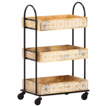 vidaXL Τρόλεϊ Κουζίνας με 3 Επίπεδα 46x30x76cm Μασίφ Ξύλο Μάνγκο 1 τεμ.