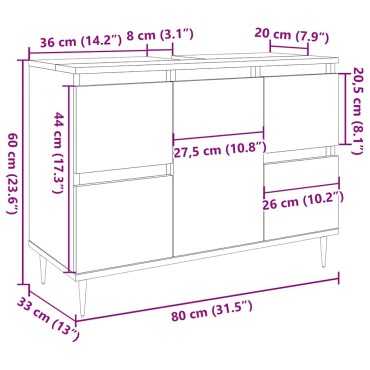 vidaXL Ντουλάπι Μπάνιου Γκρι Σκυροδέματος 80x33x60cm Επεξ. Ξύλο
