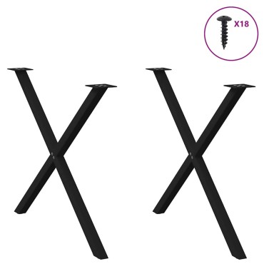 vidaXL Πόδια Τραπεζαρίας σε Σχήμα Χ, 2 τεμ. Μαύρα 90x(72-73)cm Ατσάλι