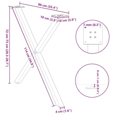 vidaXL Πόδια Τραπεζαρίας σε Σχήμα Χ, 2 τεμ. Μαύρα 90x(72-73)cm Ατσάλι