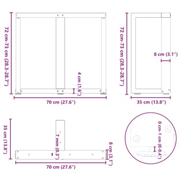vidaXL Πόδια Τραπεζαρίας σε Σχήμα Τ, 2 τεμ. Μαύρο 70x35x(72-73)cm Ατσάλι