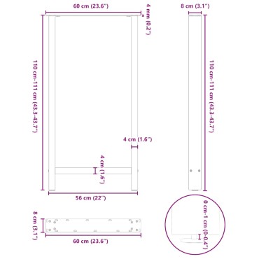 vidaXL Πόδια Τραπεζιού Μπαρ 2 τεμ. Μαύρα 60x (110-111)cm Ατσάλι