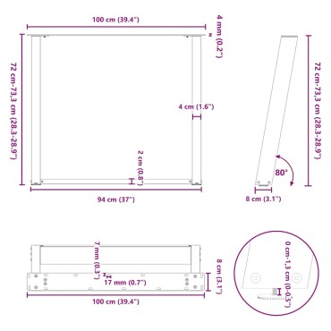 vidaXL Πόδια Τραπεζαρίας σε Σχήμα U 2 τεμ. Λευκά 100x(72-73)cm Ατσάλι