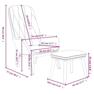 vidaXL Πολυθρόνα Relax Μπλε Βελούδινη με Υποπόδιο 70x77x98cm 1 τεμ.