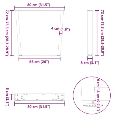 vidaXL Πόδια Τραπεζαρίας Σχήματος V 2 τεμ. Λευκά 80x(72-73,3)cm Ατσάλι