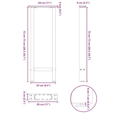 vidaXL Πόδια Κονσόλας 2 τεμ. Μαύρα 28x(72-73)cm Ατσάλι