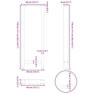 vidaXL Πόδια Τραπεζιού Μπαρ 2 τεμ. Μαύρα 40x (110-111)cm Ατσάλι