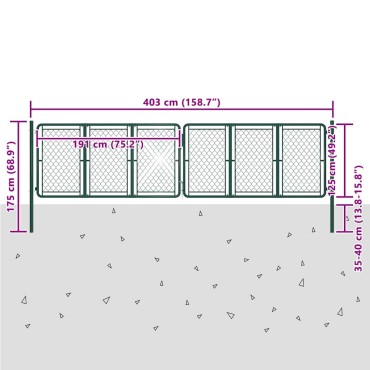 vidaXL Πόρτα Κήπου Πράσινη 400x125 εκ. από Ατσάλι