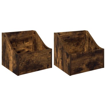 vidaXL Κουτί LP 2 τμχ. Καπνισμένο Ξύλο Δρυός 37 x 33 x 32 εκ.