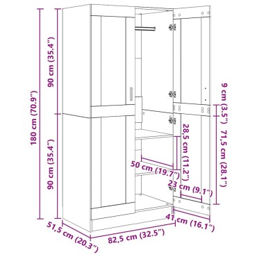 vidaXL Ντουλάπα Sonoma Δρυς 82,5x51,5x180cm από Επεξ. Ξύλο 1 τεμ.